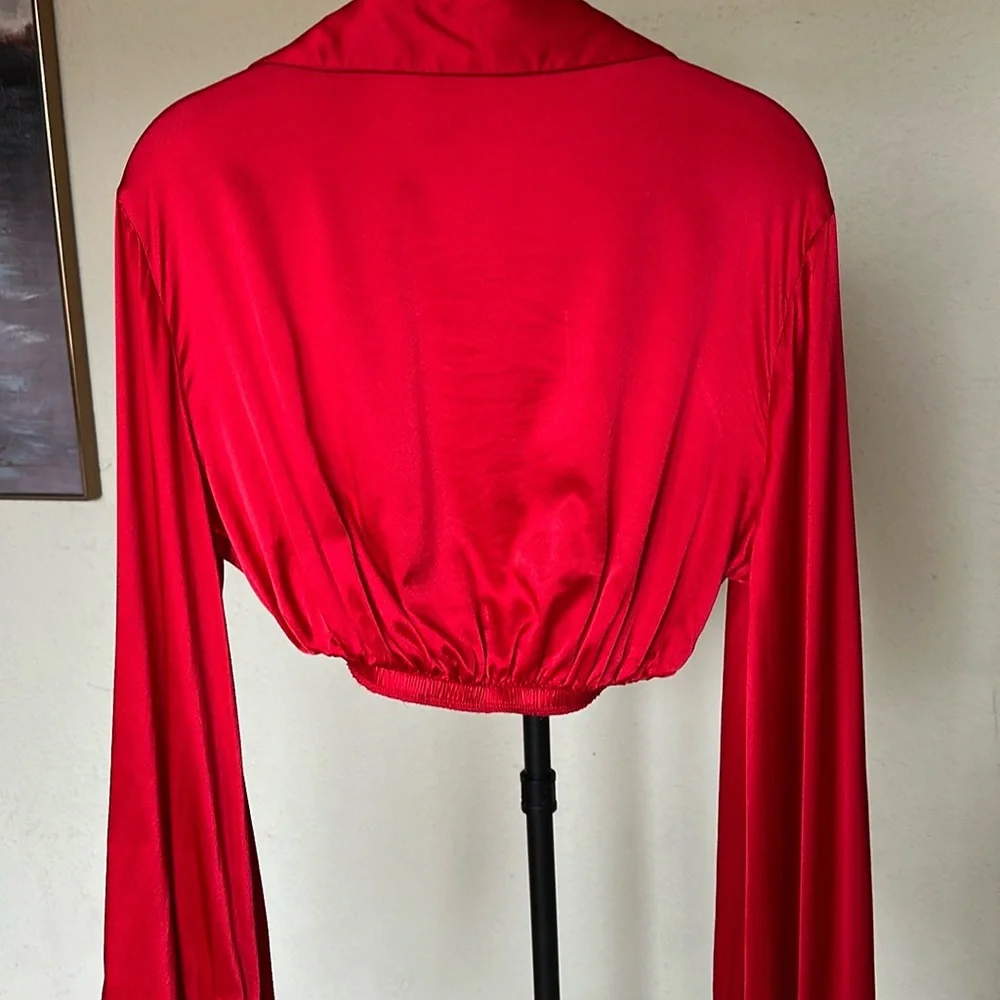 HOUSE‎ OF CB 'Laraine' Cherry Silk Blouson Top NWOT size S